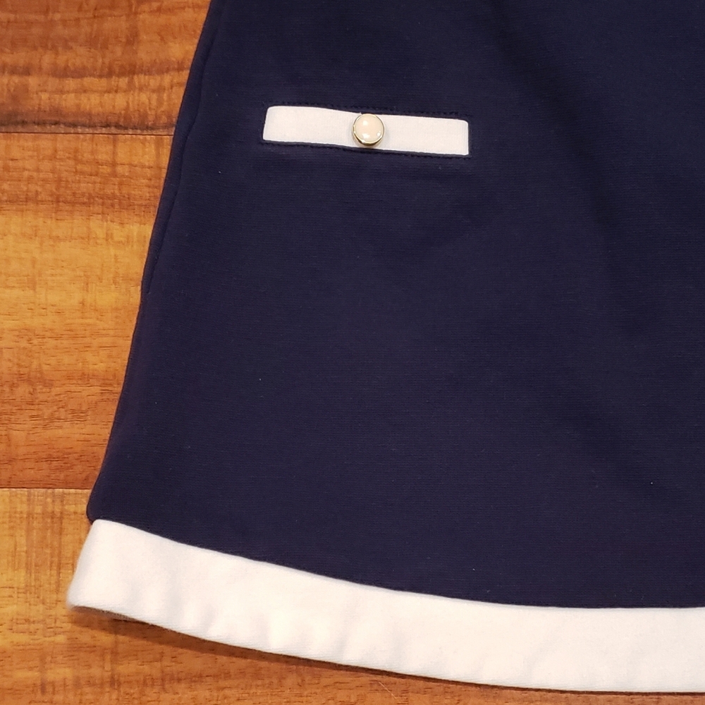 Janie and Jack EUC 12-18 months navy blue and white ponte dress w/ diaper cover - Picture 4 of 8